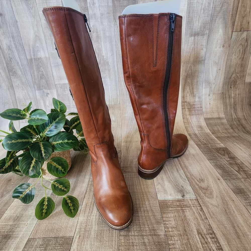 Clarks Tamro Spice Brown Leather Zipper Knee High NIB Boots Size 7 - Picture 4 of 16